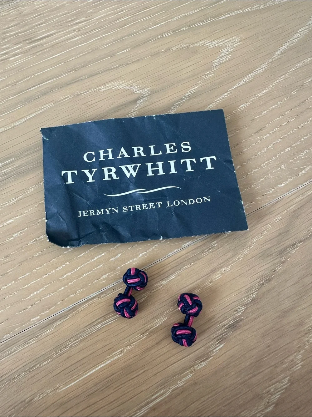 Charles Tyrwhitt Knot Cufflinks Indigo Blue & Bright Pink Woven French Cuff Yarn